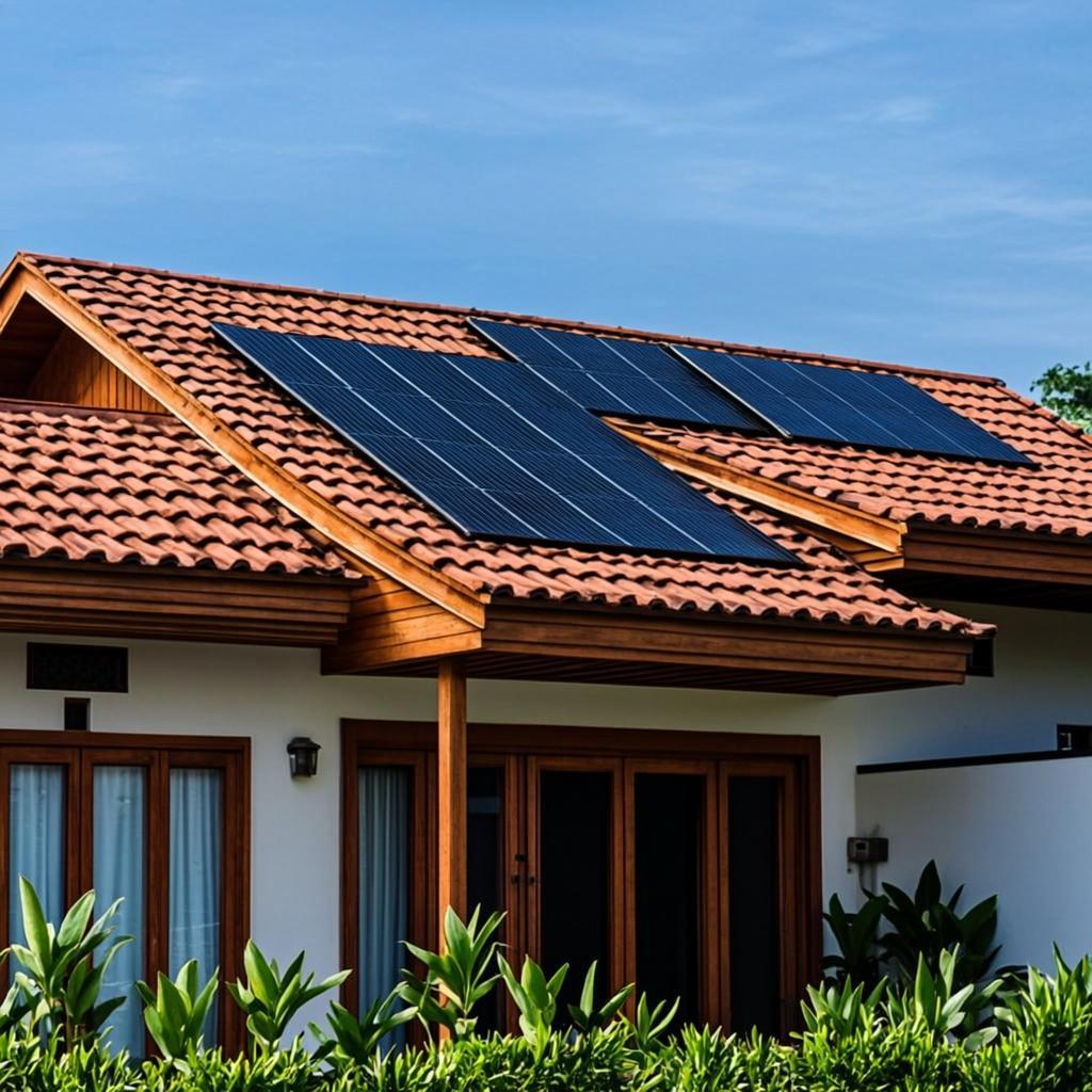 Contoh ilustrasi: Rumah Modern Tropis — tipe properti rumah yang dapat dirancang solusi PLTS-nya